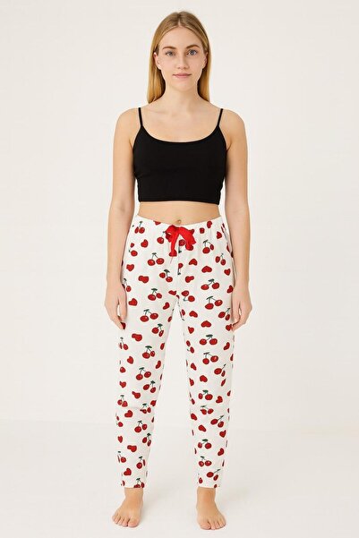 Pemilo Women's Cherry Patterned Cotton Lycra Single Bottom Pants