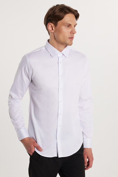 Tudors Slim Fit Μακρύ μανίκι 100% βαμβακερό σατέν Premium ανδρικό λευκό πουκά...