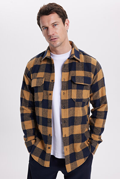 Tudors Erkek Slim Fit Dar Kesim Uzun Kollu Kapaklı Çift Cepli Kareli Kışlık O...