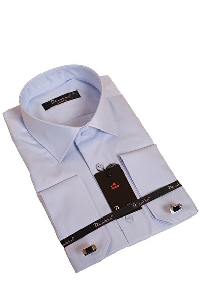 Dicotto Синя риза с прилепнала кройка и копчета от микропласт, едноцветна - 2...