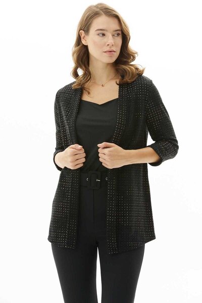 Selen Giyim Yakası Katlamalı Baskılı Hırka / SİYAH