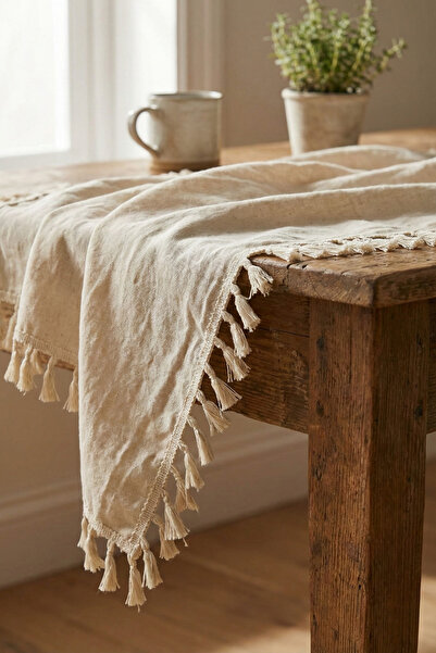 Morlay LINEN | Vintage Fiskos ve Masa Örtüsü Otantik Keten Rustik Kahve Köşesi ve Dresuar Örtüsü 80x80cm