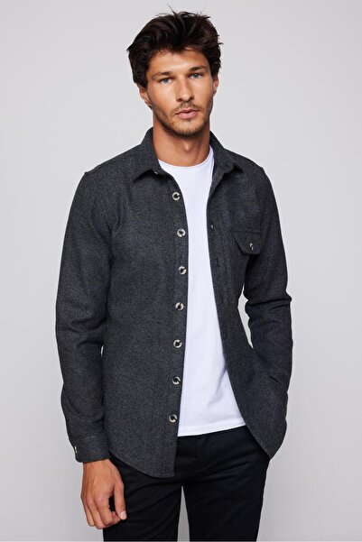 Tudors Slim Fit Long Sleeve Slim Fit Flap Pocket Winter Lumberjack Plain Gray...