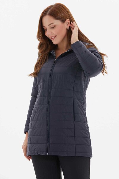 Selen Giyim Kapüşonlu Desenli Astarlı Kapitone Mont / LACİVERT