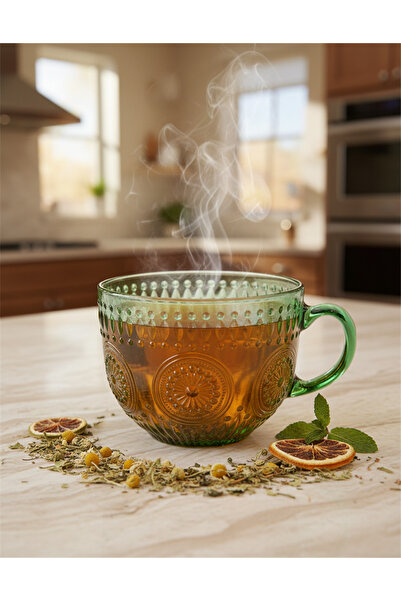 İpek Porselen 2 Kişilik Yeşil Cam Kupa Seti 440 Ml