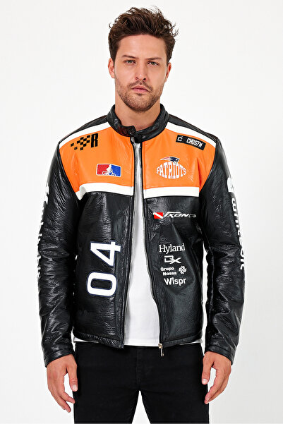 Black Level سترة رجالية كبيرة الحجم من الجلد المنتفخ، معطف جامعي مطبوع بسحاب،...