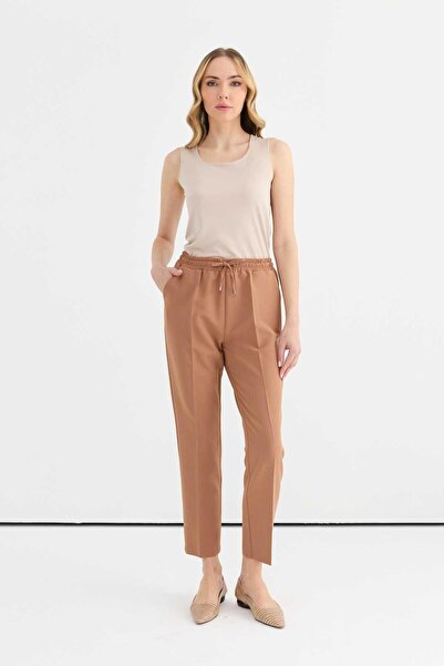 Selen Giyim Beli Bağcıklı Boru Paça Pantolon / CAMEL