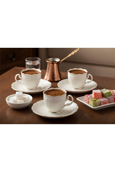 İpek Porselen 6 Kişilik Altın Yaldızlı Bone Amara Porselen Kahve Fincan Takım...