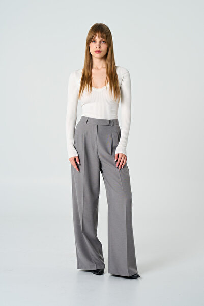 Women's Gray Double Pleated Oversized Trousers
