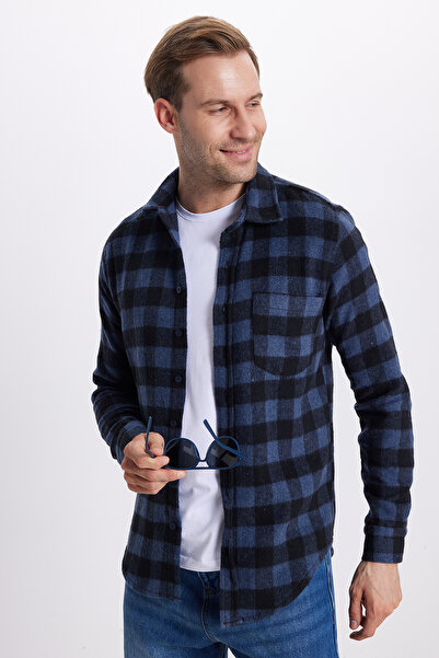 Tudors Erkek Slim Fit Dar Kesim Uzun Kollu Cepli Kareli Dama Desenli Kışlık O...