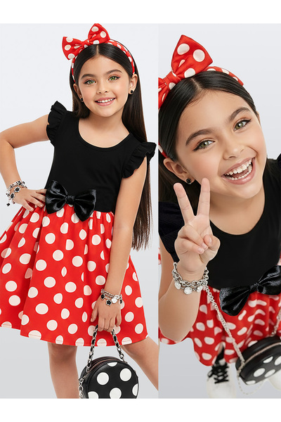 Denokids Girl's Dress Cotton Poplin Red White Polka Dot Large Satin Ribbon De...