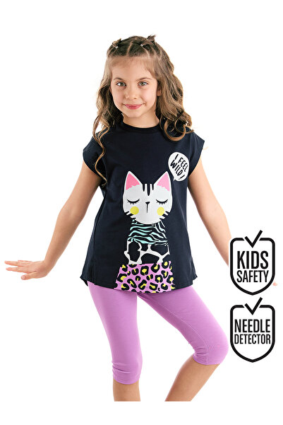 MSHB&G Lilac Summer T-shirt and Leggings Set for Girl - With Cat