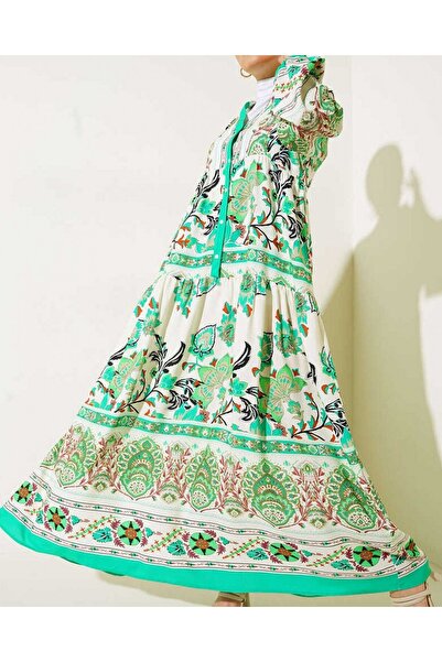 Modamorfo 2423 Authentic Patterned Hijab Dress - Green 8