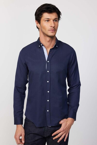 Tudors Cotton Slim Fit pánská košile - dlouhý rukáv, límeček na knoflíky, sna...