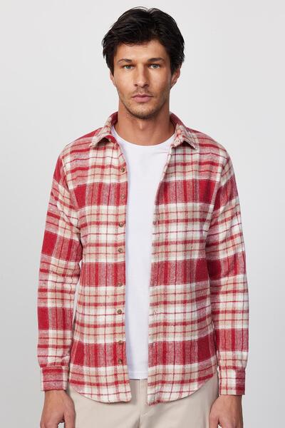 Tudors Slim Fit Uzun Kollu Dar Kesim Kareli Kışlık Oduncu Erkek Gömlek