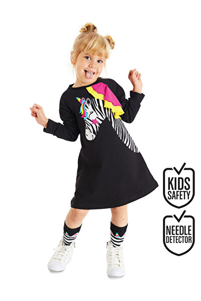 Denokids Μονόκερος Ζέβρα Μοτίβο - Κοριτσίστικο μακρυμάνικο βολάν φόρεμα