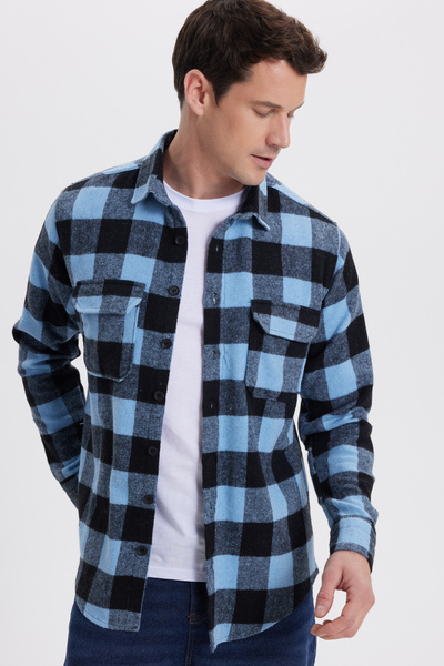 Tudors Men's slim fit long sleeve flap pocket plaid winter lumberjack shirt
