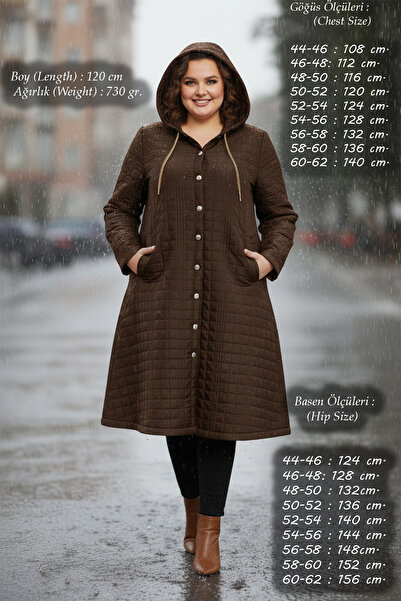Laden Plus Size Quilted Transitional Mother High Quality Hooded Brown Women's...