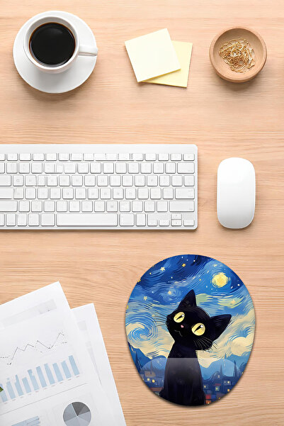 iyi fikirler Van Gogh Kedi Tasarım Bilek Destekli Mouse Pad