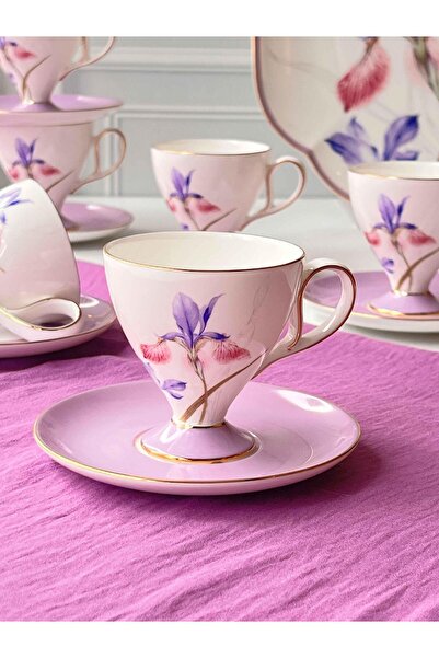 ROSSEV Türk Kahve Fincanı Veronica Iris 6 Kişilik 12 Parça