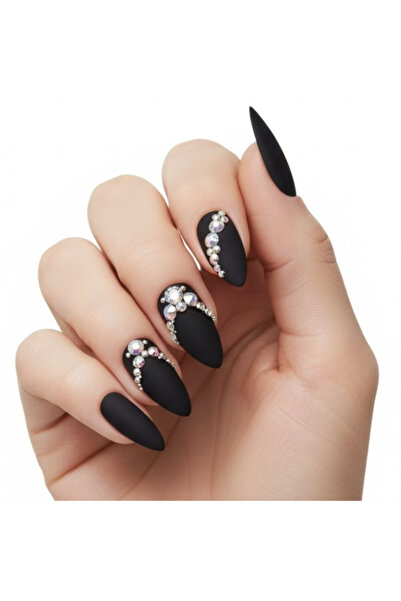 EDA LUXURY BEAUTY 24'lü Siyah Mat Takma Tırnak Lüks 3d Kristal Taşlı Desenli ...