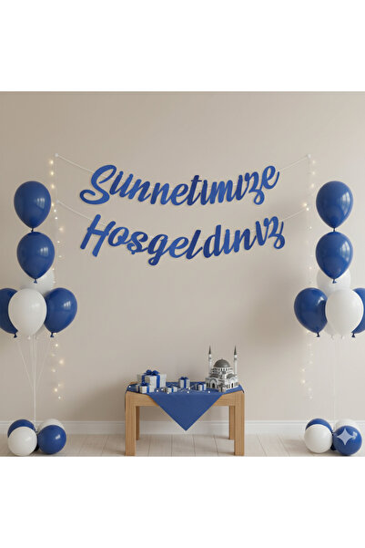 mypartyready Sünnetimize Hoşgeldiniz Kaligrafi Lacivert Renk Yazı Sünnet Düğü...