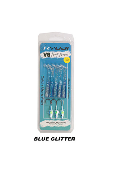 Oslo RYUJI V8 10CM, 10GR BLUE GLITTER SİLİKON YEM
