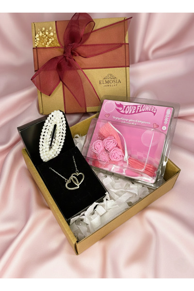 Elmosia Jewelry Aşkı Anlatan Hediye Çelik Çift Kalp Kolye Mini Gül Çiçekli Ro...