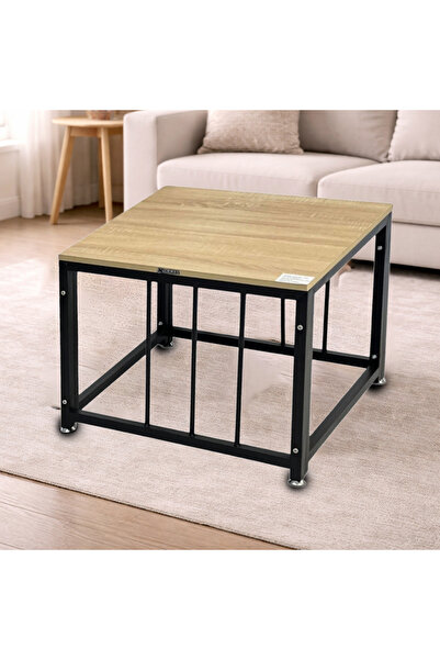 TrentonGCC طاولة مربعة حديثة بسيطة - سطح خشبي وقاعدة معدنية 60 × 60 × 50 سم