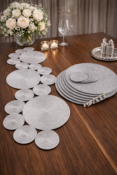 Naspar Σετ προίκας 13 τεμαχίων σε ασημί γκρι χρώμα |   Χαλάκι τραπεζιού (105x...