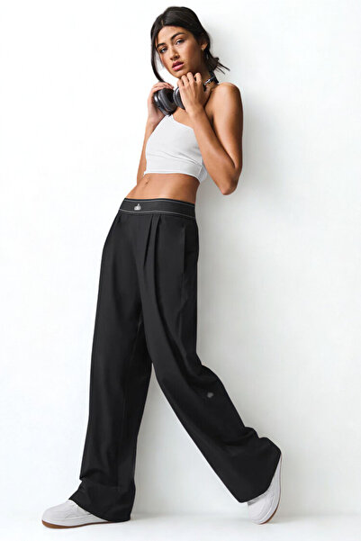 HepsitrentStore بنطلون عادي بلون أسود مع خصر مطاطي