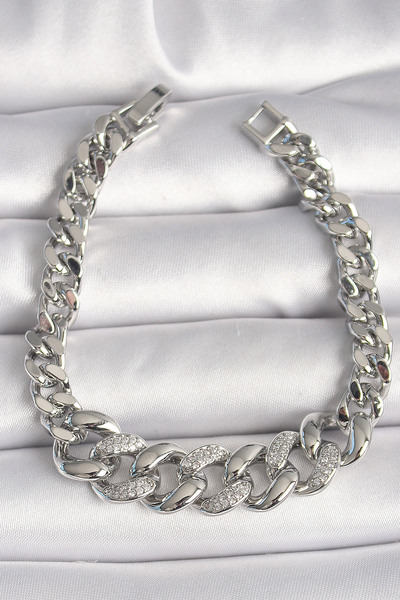 Skygo اسوارة نسائية نحاسية فضية اللون بحجر الزركون وحلقة سميكة - TJ-BB6854