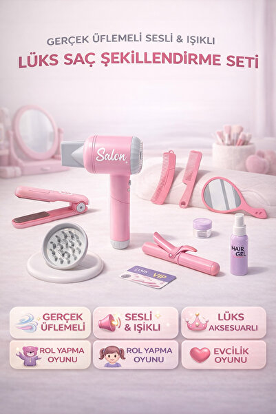 YILDIRIM OYUNCAK Lüks Şekillendirici Gerçek Üflemeli Sesli Işıklı Saç Kurutma...