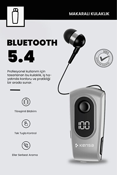 Kensa Makaralı Kulaklık Bluetooth 5.4 | 18 Saat Konuşma | Dijital Ekran | Tit...