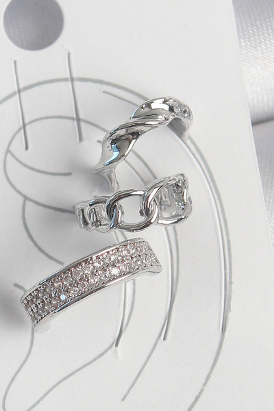 Skygo Brass Silver Color Zircon Stone 3-Piece Chain Spiral Model Women's Cart...