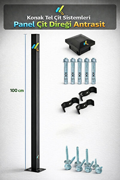 Konak Tel Çit Aksaray (1 ADET) Antrasit Bahçe Panel Çim Çiti Direği 100 cm Ak...