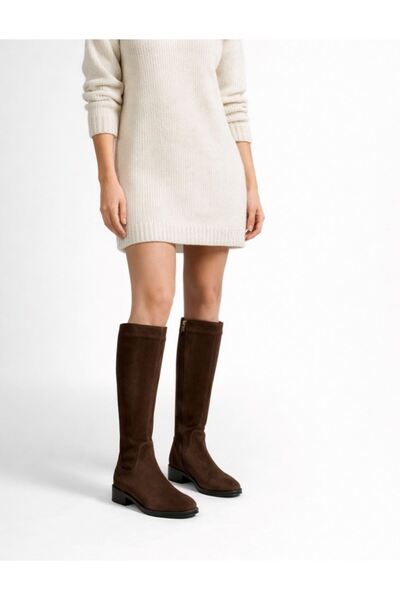 Saracshoes Gerçek Deri Süet Kadın Çizme Kahverengi Lady