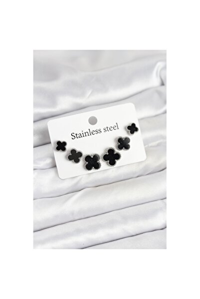 Skygo طقم أقراط من الفولاذ 316L باللون الفضي والأسود بثلاثة أحجام - TJ-BKP11234