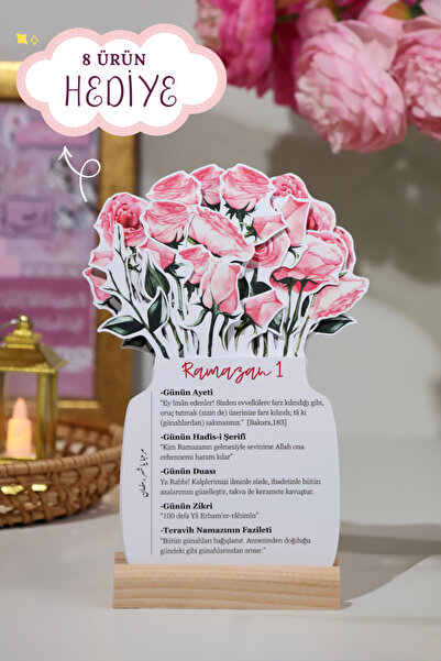 Hume Craft Pembe Gül Temalı Çiçekli Ramazan Takvimi - 30 Günlük Ramazan Takvi...
