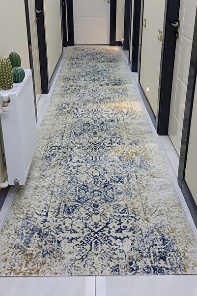 VOPTEKS Lacivert Yolluk Koridor Halısı Makinede Yıkanabilir Kaymaz Taban Yoll...