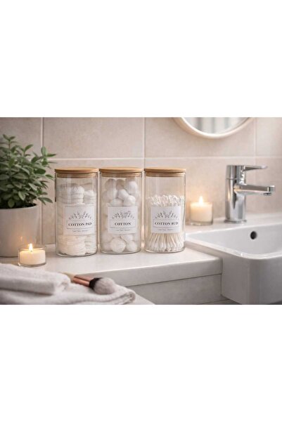 Durina Living Bambu Kapaklı Cam Banyo Saklama Kavanozu 3lü –Pamuk Makyaj Pedi...