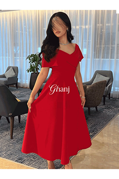 Ghanj Fashion فستان ميدي كريب