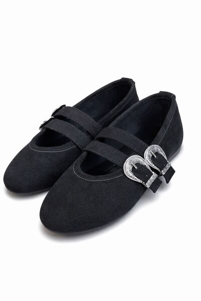 RoseVeno Жіночі чорні замшеві балетки на щодень з пряжкою
