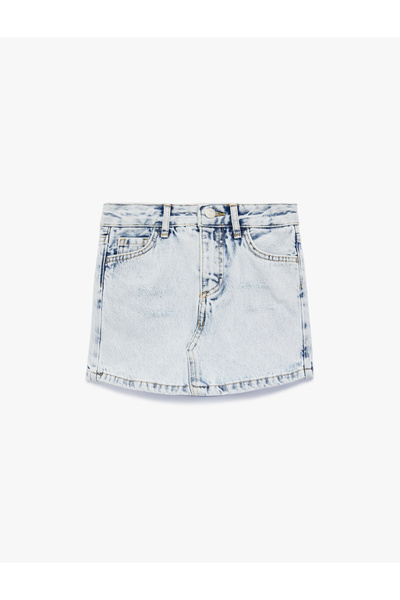 Koton Pamuklu Slim Fit Cepli Denim Şort Etek