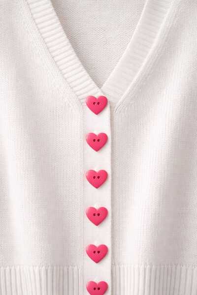 İMREN AKSESUAR Kalp Kırmızı Polyester Düğme 2,5 Cm1 Paket 6 Adet