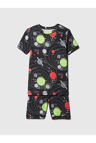 GAP Erkek Çocuk Siyah Organik Pamuk Desenli Pijama Takımı