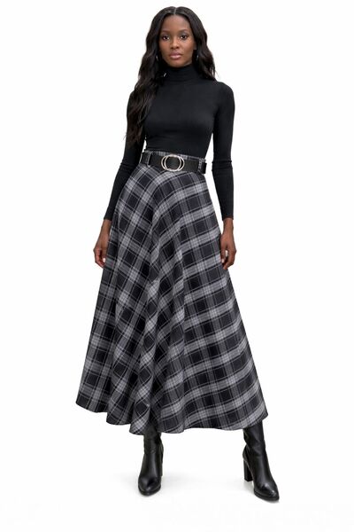 RAZENCİ Kadın Ekose Yüksek Bel A Kesim Midi Mevlana etek