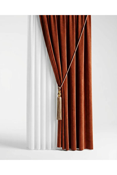 İNCİLİFE Brick Color Velvet Island Background Curtain – 1/3 Dense Pleated (V-37)
