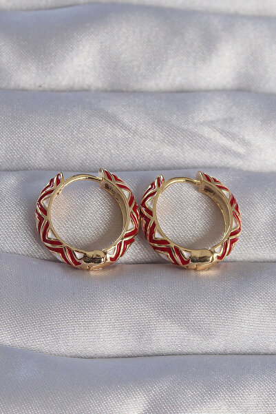 Skygo Brass Gold Color Red Ethnic Patterned Hoop Earrings - Tj-Bkp9074