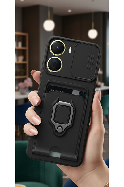 Hatreds Vivo Y16 Kılıf Kamera Koruma Sürgülü Kartvizitli Kartlıklı Standlı İp...